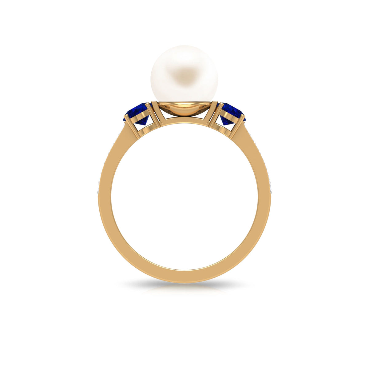 7.4 Carat White Pearl and Sapphire 3 Stone Engagement Ring with Diamond