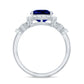Anillo de compromiso de zafiro azul creado de 2,7 quilates con talla cushion y acento de diamante