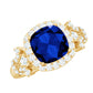 Anillo de compromiso de zafiro azul creado de 2,7 quilates con talla cushion y acento de diamante