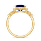 Anillo de compromiso de zafiro azul creado de 2,7 quilates con talla cushion y acento de diamante