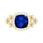Anillo de compromiso de zafiro azul creado de 2,7 quilates con talla cushion y acento de diamante