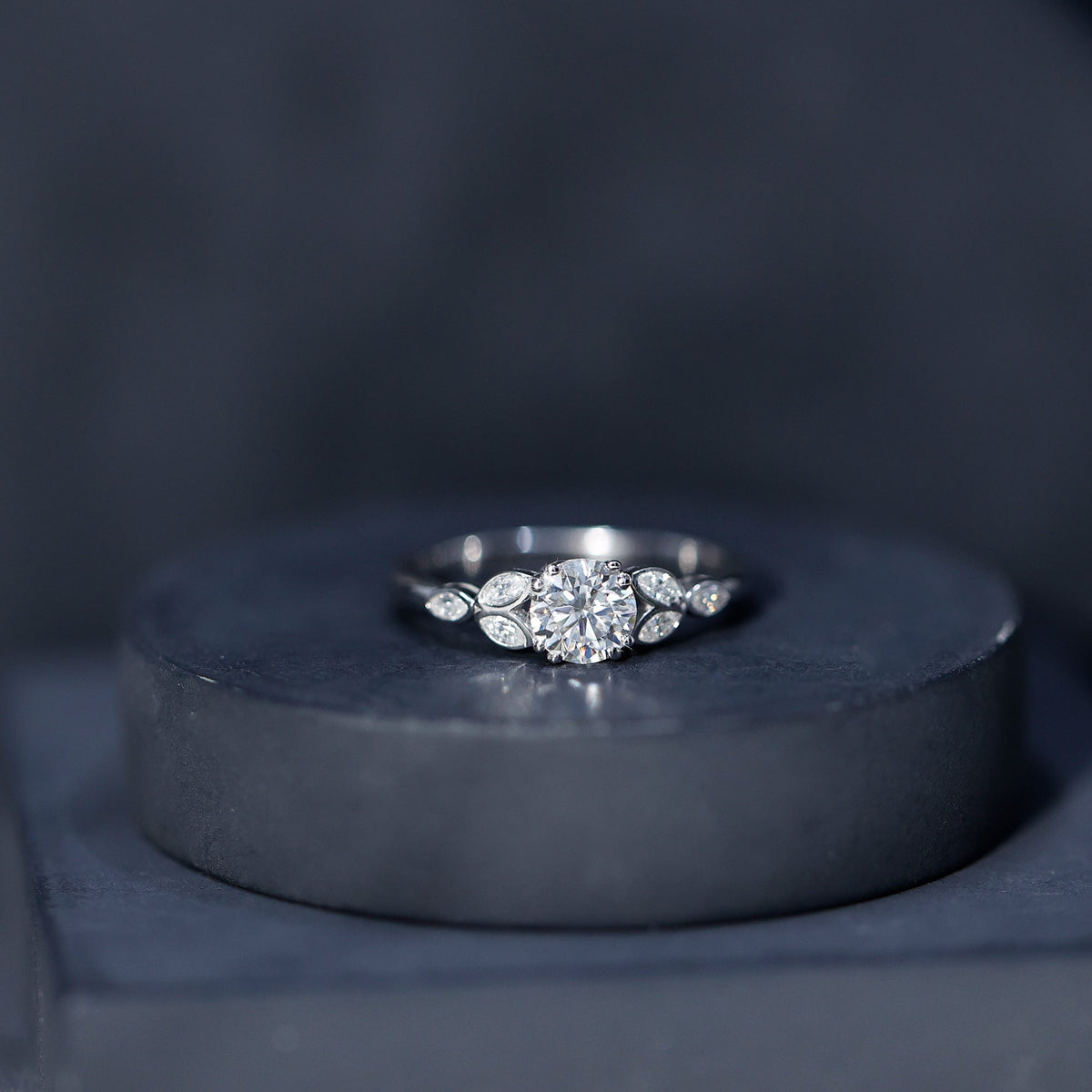 Certified Moissanite Solitaire Engagement Ring with Trio