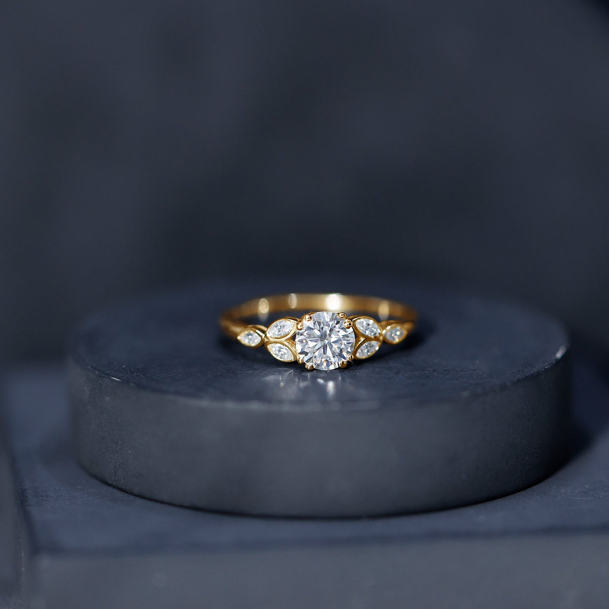 Certified Moissanite Solitaire Engagement Ring with Trio