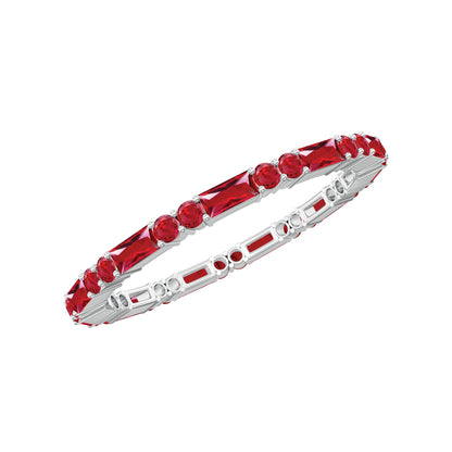 Anillo de eternidad de rubíes creados en laboratorio, talla baguette y redonda