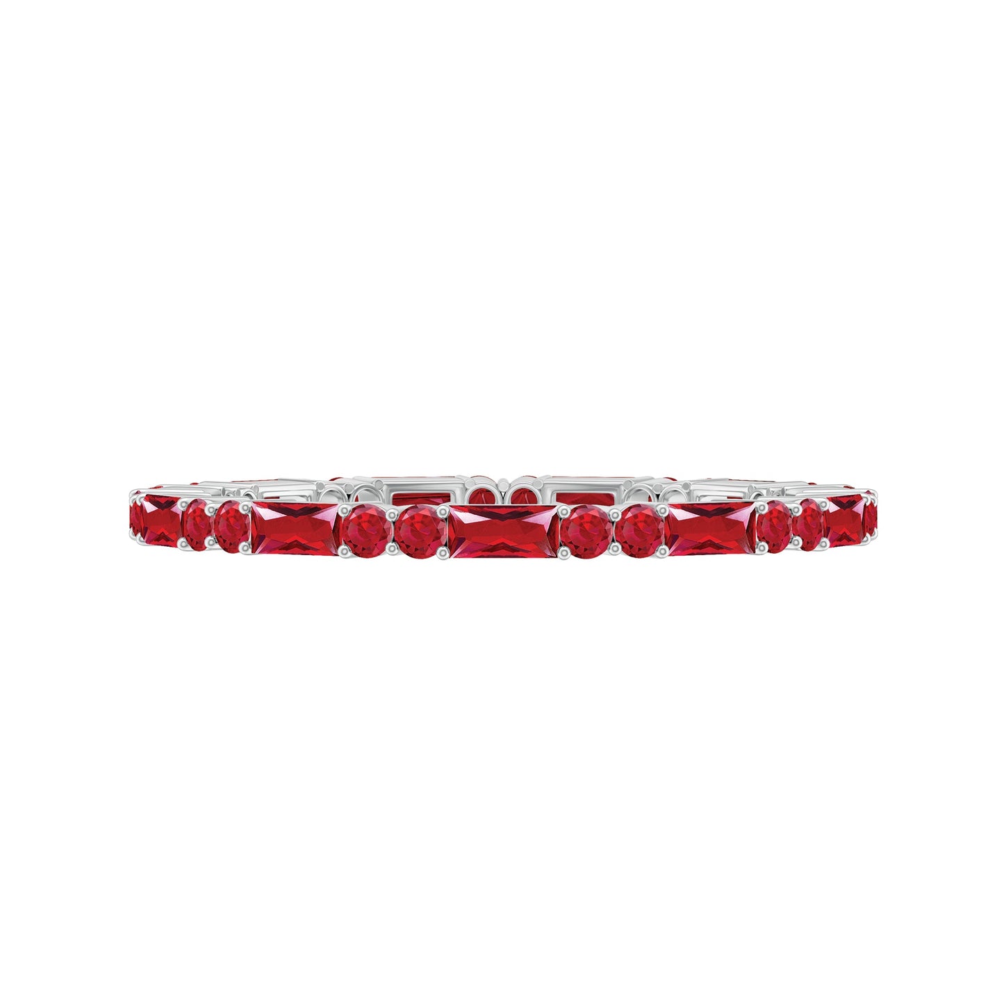 Anillo de eternidad de rubíes creados en laboratorio, talla baguette y redonda