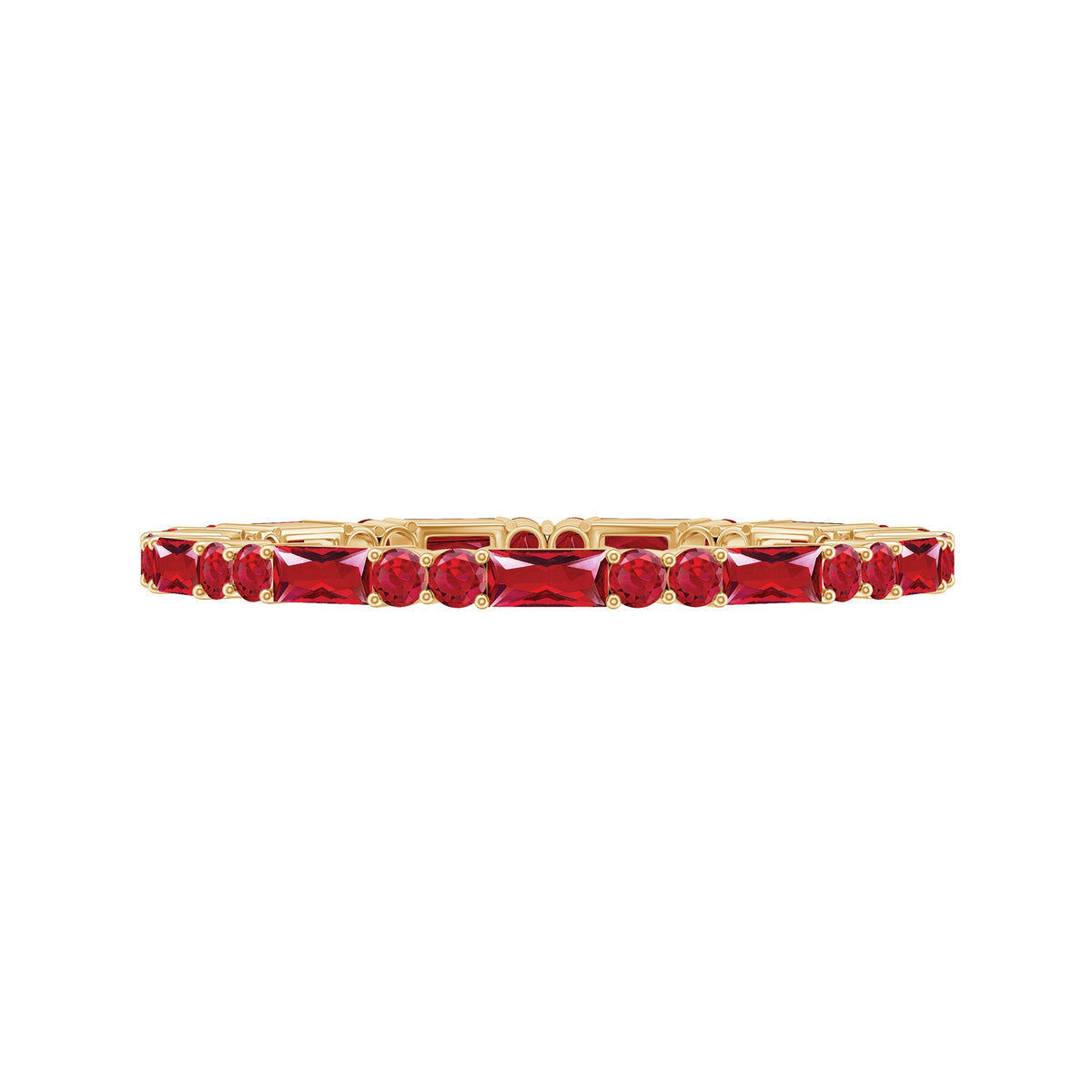 Anillo de eternidad de rubíes creados en laboratorio, talla baguette y redonda