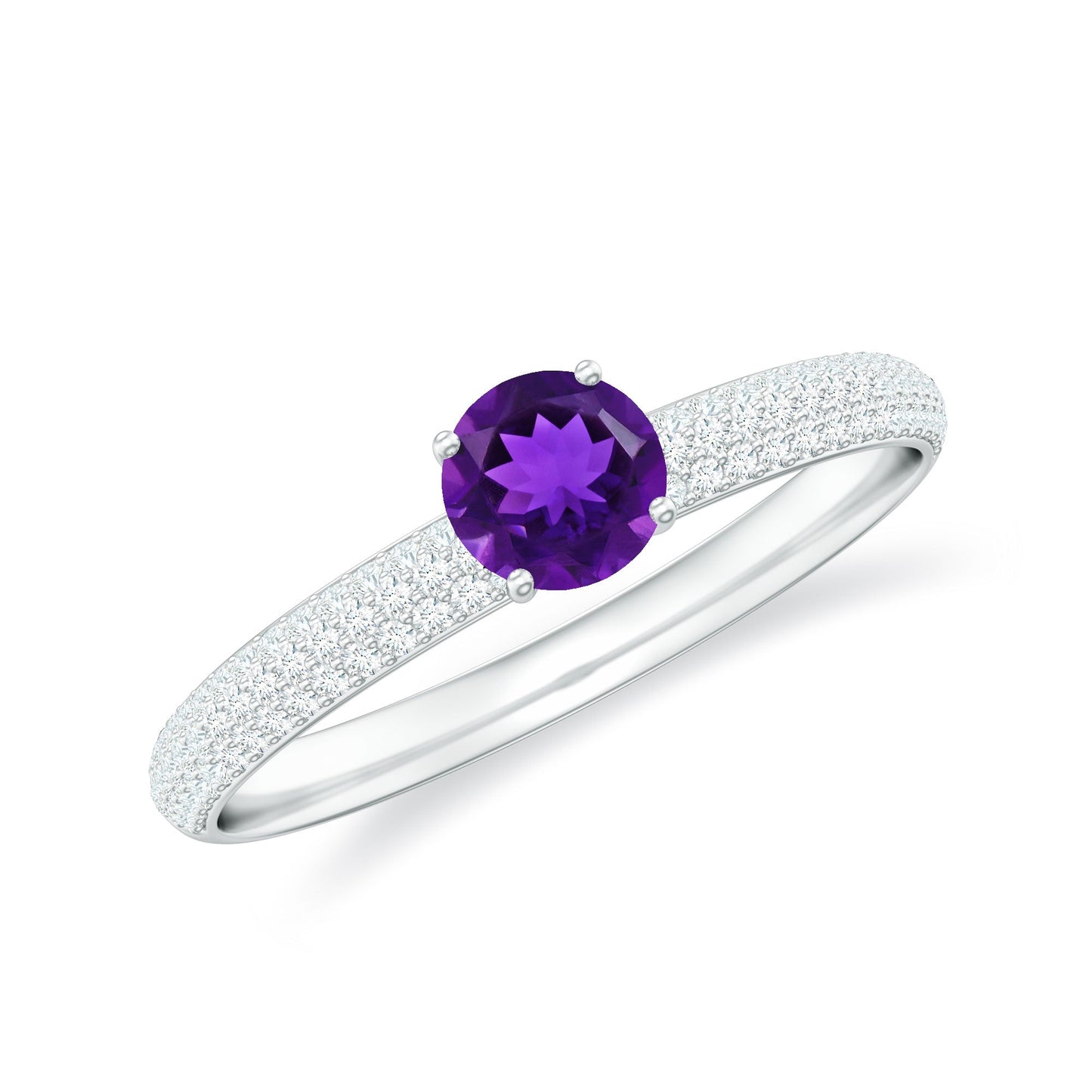 Anillo de compromiso de amatista natural con diamante para mujer