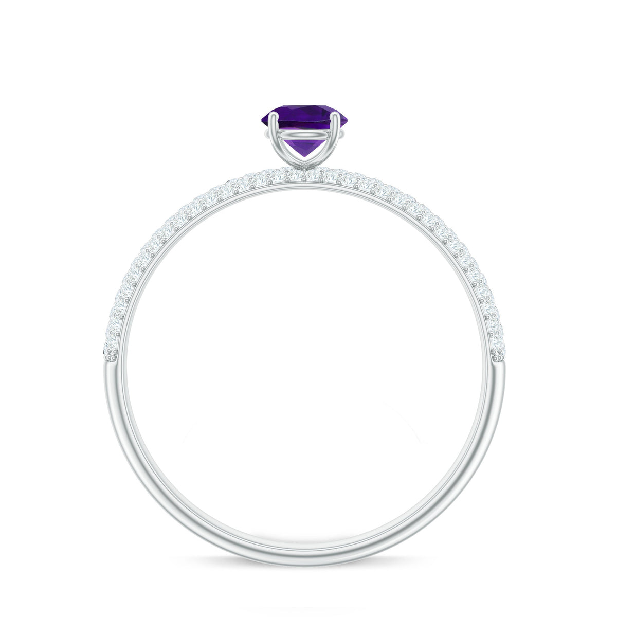 Anillo de compromiso de amatista natural con diamante para mujer