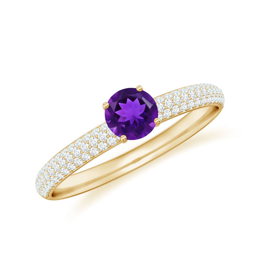 Anillo de compromiso de amatista natural con diamante para mujer