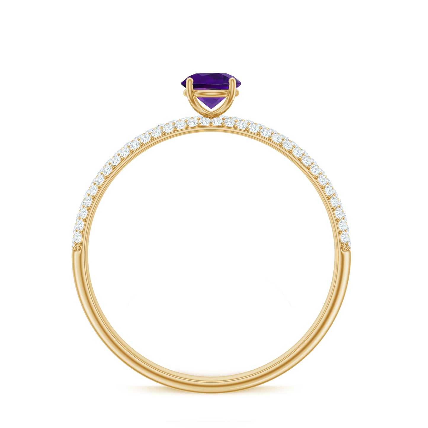 Anillo de compromiso de amatista natural con diamante para mujer