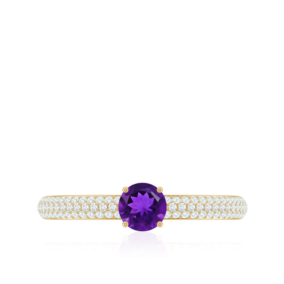Anillo de compromiso de amatista natural con diamante para mujer