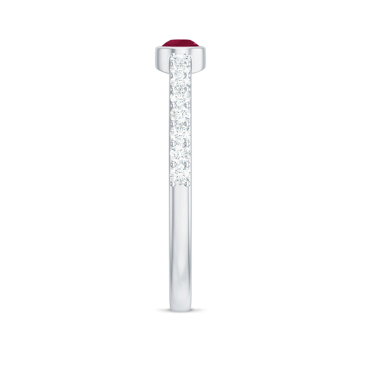 East West Style Pear Shape Ruby Promise Ring with Diamond