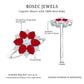 Anillo de compromiso de flor con diamantes y rubí de forma de pera natural para mujer