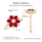 Anillo de compromiso de flor con diamantes y rubí de forma de pera natural para mujer