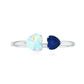 Natural Heart Shape Ethiopian Opal and Blue Sapphire 2 Stone Promise Ring