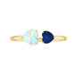 Natural Heart Shape Ethiopian Opal and Blue Sapphire 2 Stone Promise Ring