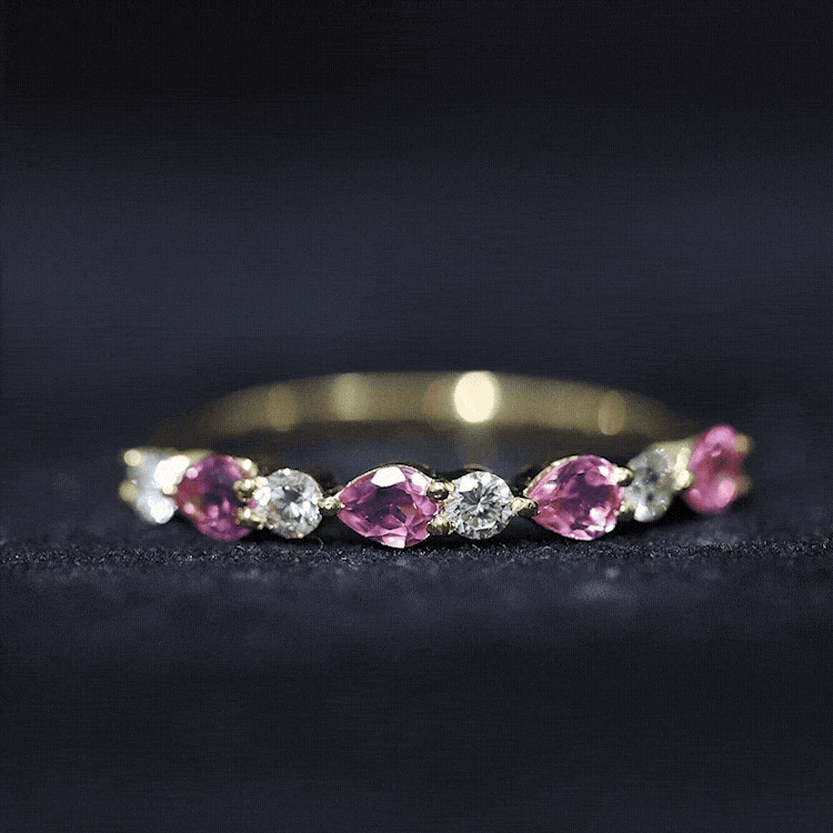Anillo de boda para mujer con turmalina rosa natural y diamantes