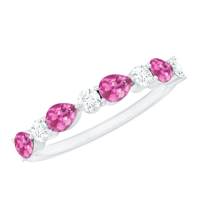 Anillo de boda para mujer con turmalina rosa natural y diamantes