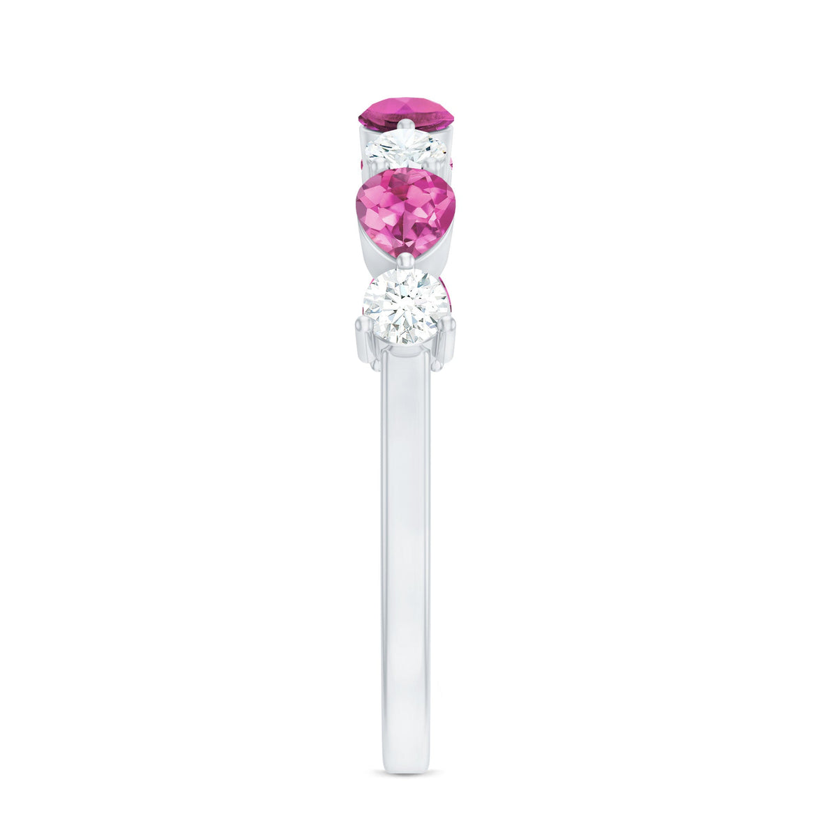 Anillo de boda para mujer con turmalina rosa natural y diamantes