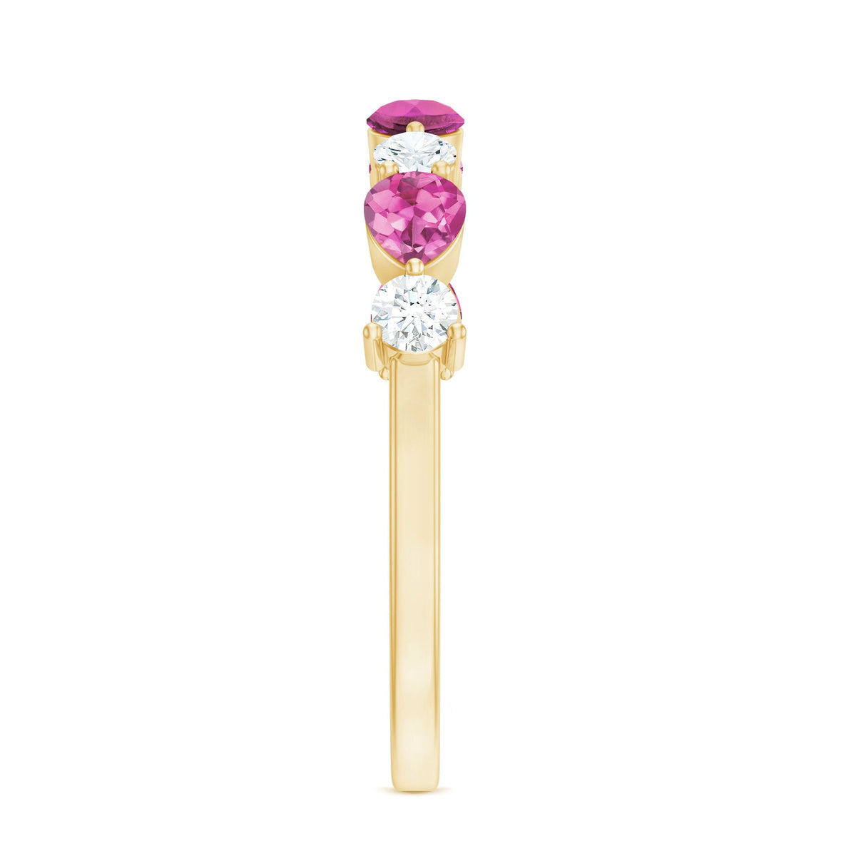 Anillo de boda para mujer con turmalina rosa natural y diamantes