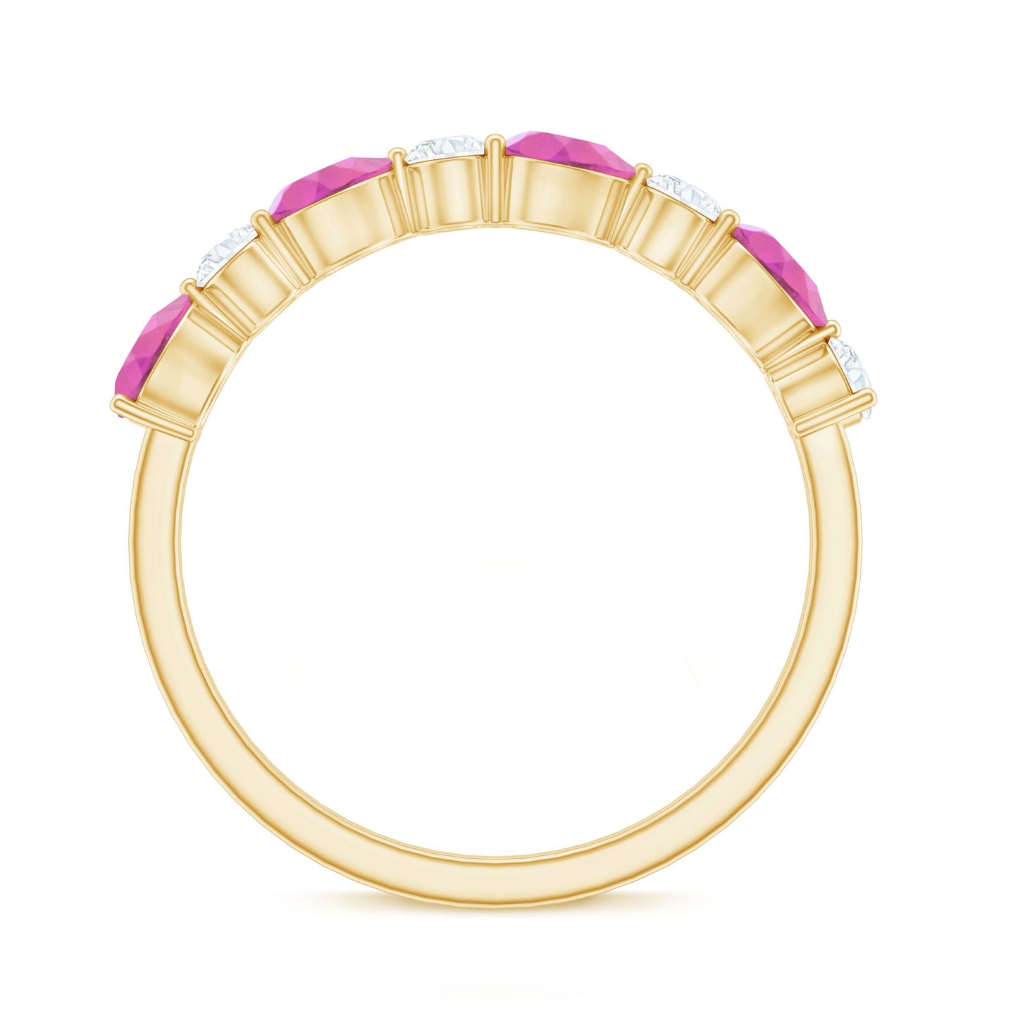 Anillo de boda para mujer con turmalina rosa natural y diamantes