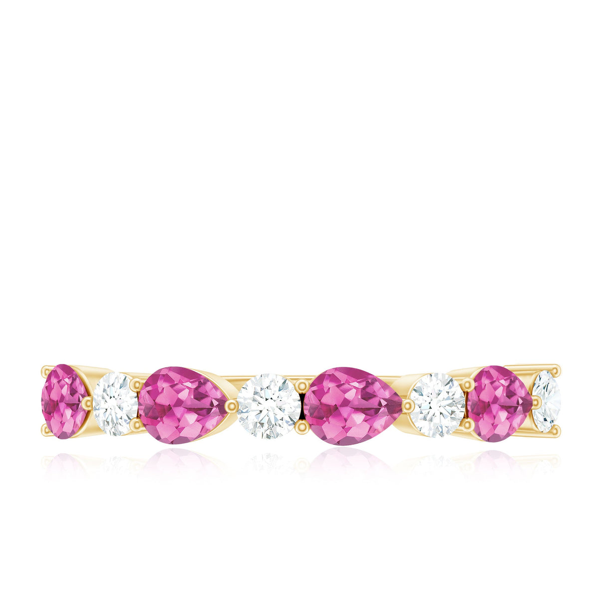 Anillo de boda para mujer con turmalina rosa natural y diamantes