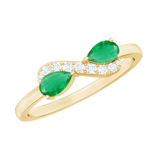 Anillo de promesa infinito de esmeralda de pera natural y diamantes