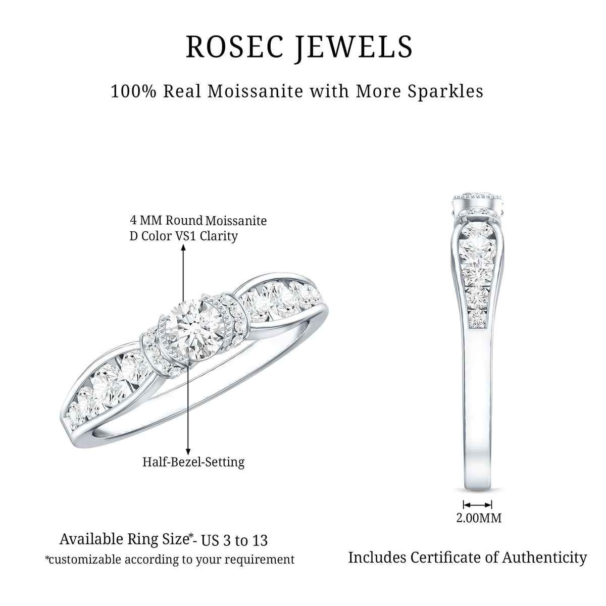 Anillo de compromiso de moissanita estilo vintage para mujer