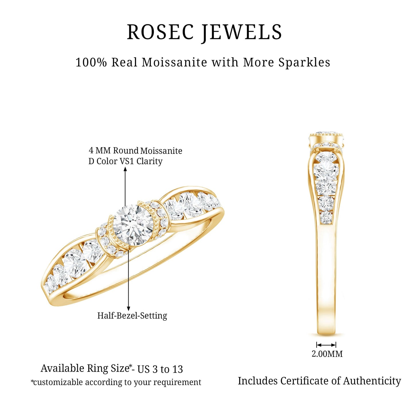 Anillo de compromiso de moissanita estilo vintage para mujer
