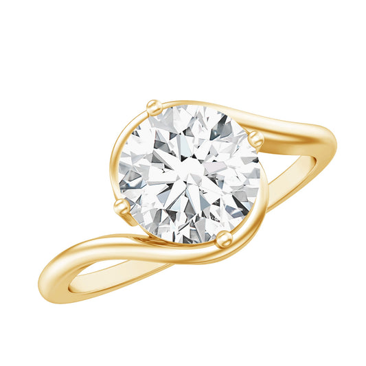 Anillo de compromiso solitario de moissanita de 2 quilates de talla redonda en montura tipo bypass