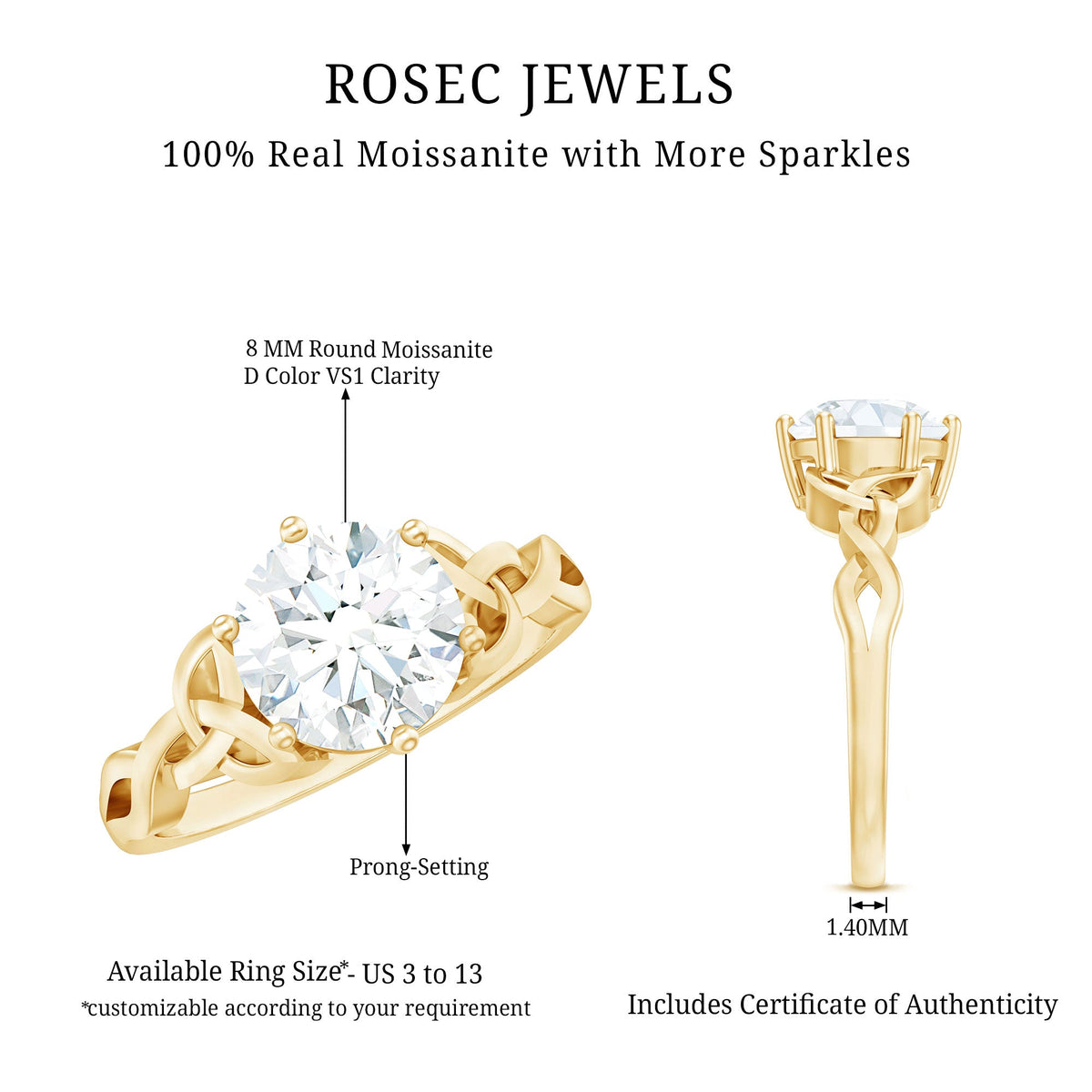 2 Carat Round Cut Moissanite Celtic Design Engagement Ring