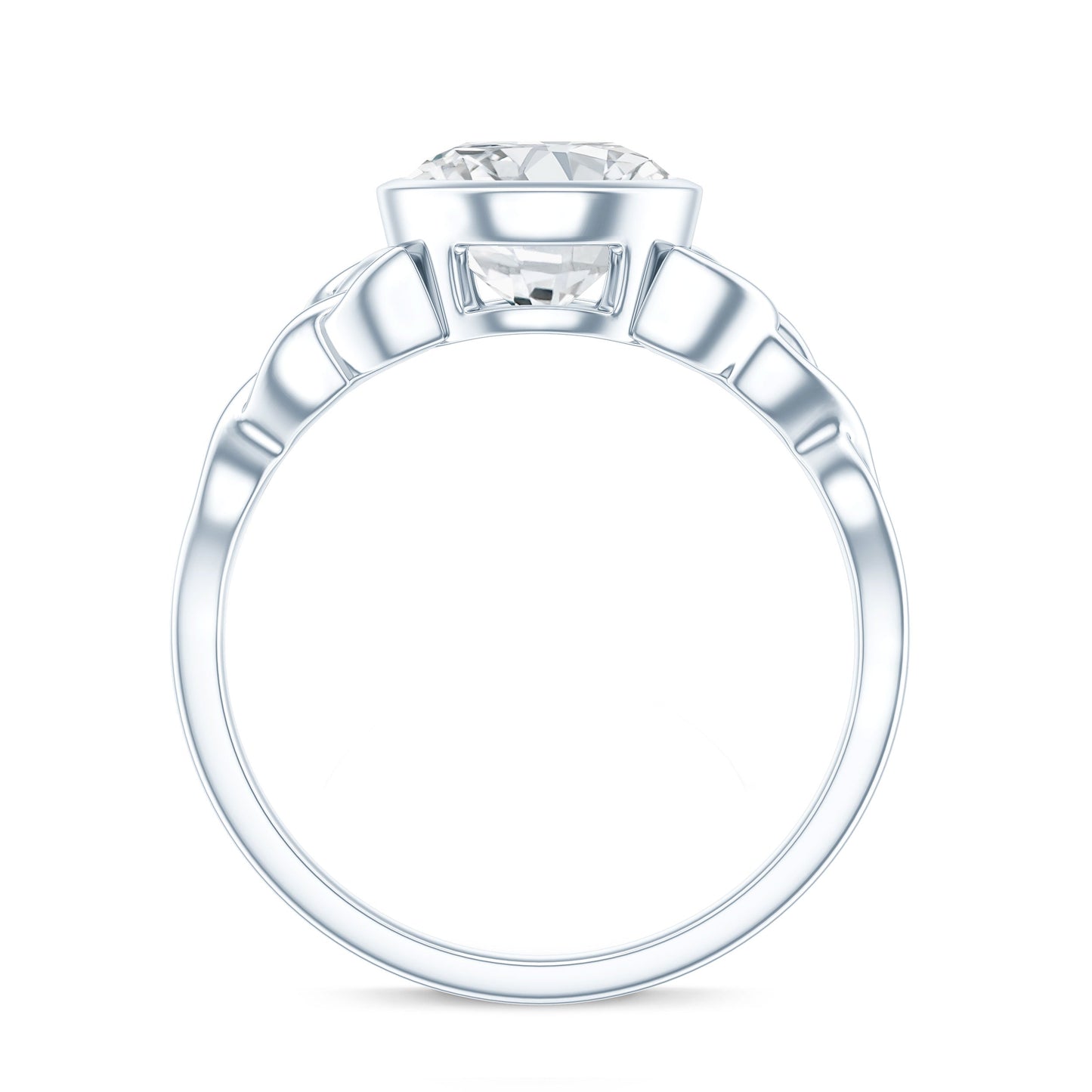 Anillo de compromiso solitario de moissanita con nudo celta y engaste biselado