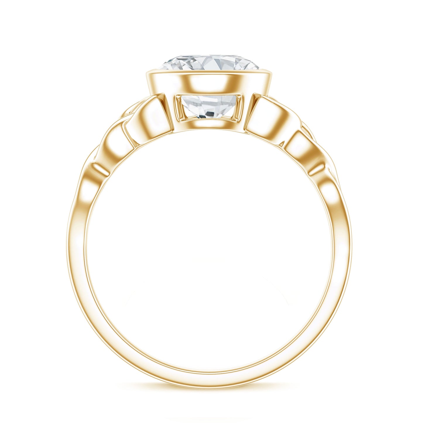 Anillo de compromiso solitario de moissanita con nudo celta y engaste biselado