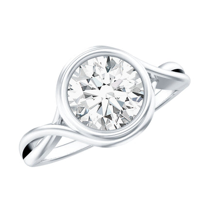 Certified Moissanite Bezel Set Engagement Ring with Crossover Shank