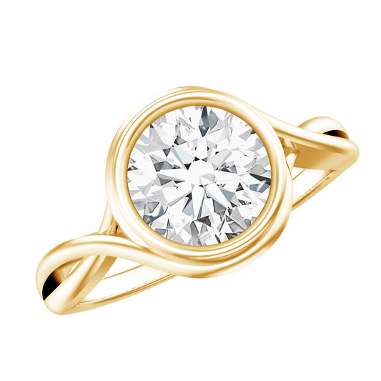 Anillo de compromiso de moissanita engastada con bisel y banda cruzada certificado