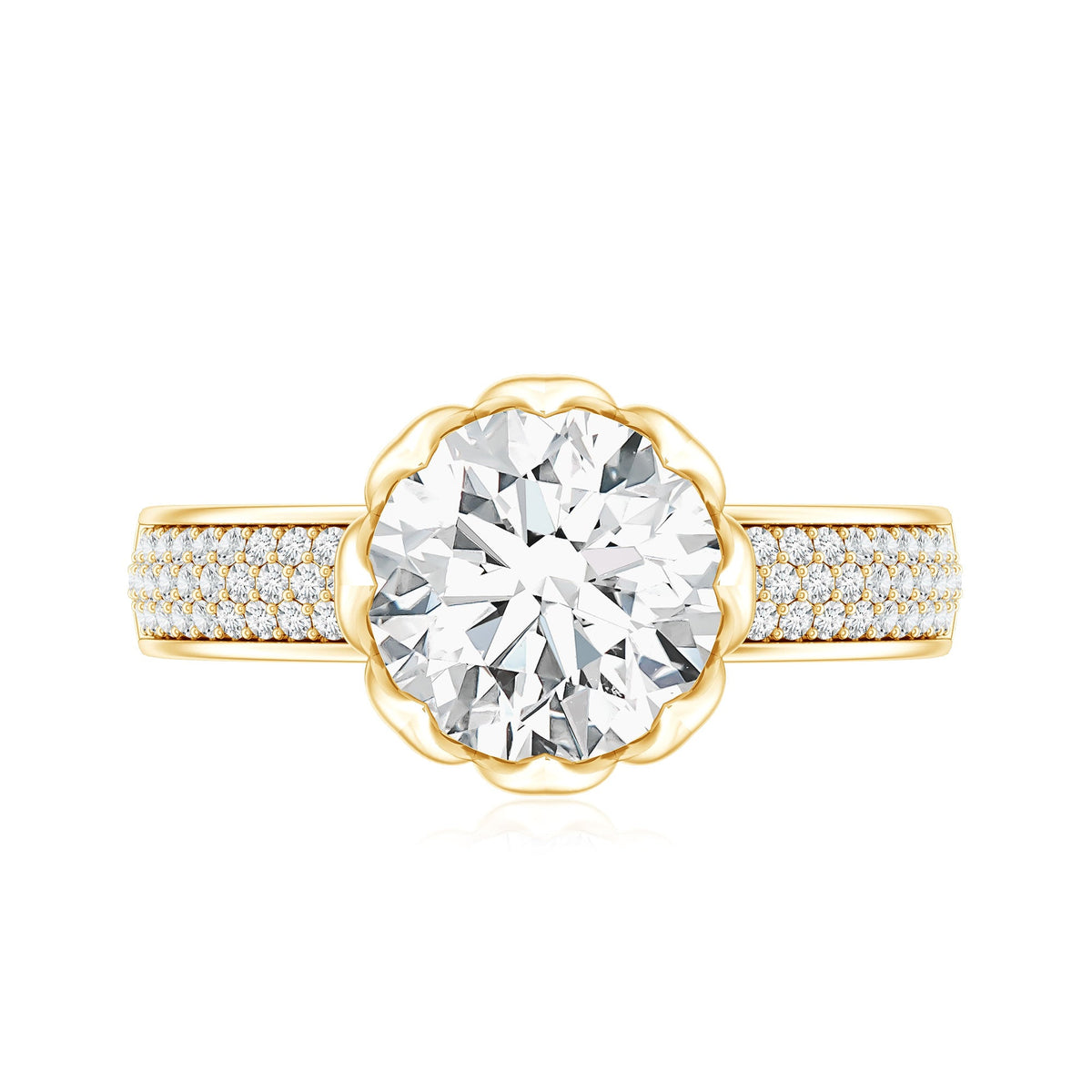Lotus Basket Set Moissanite Engagement Ring with Side Stones