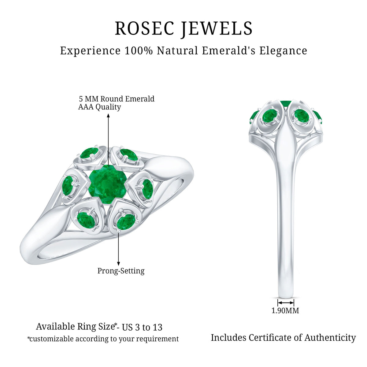 Vintage Inspired Emerald Flower Engagement Ring