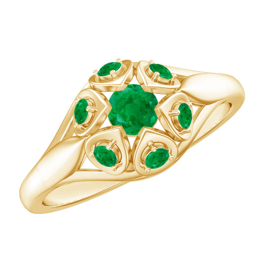 Anillo de compromiso de flor de esmeralda de inspiración vintage