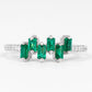 Baguette Cut Emerald Promise Ring with Diamond Side Stones