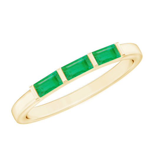 Anillo de tres piedras con esmeraldas auténticas talla baguette y certificado