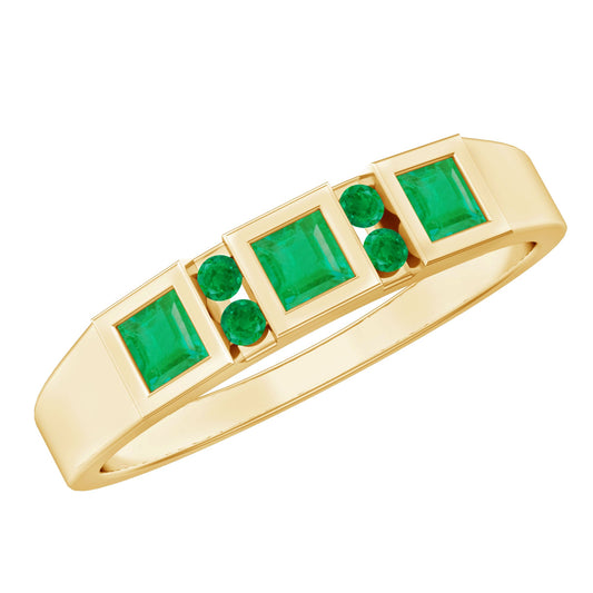 Anillo de banda con esmeraldas naturales corte princesa
