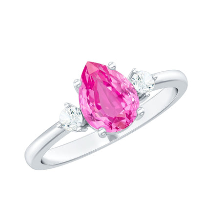 1 CT Lab Grown Pink Sapphire Teardrop Engagement Ring with Diamond