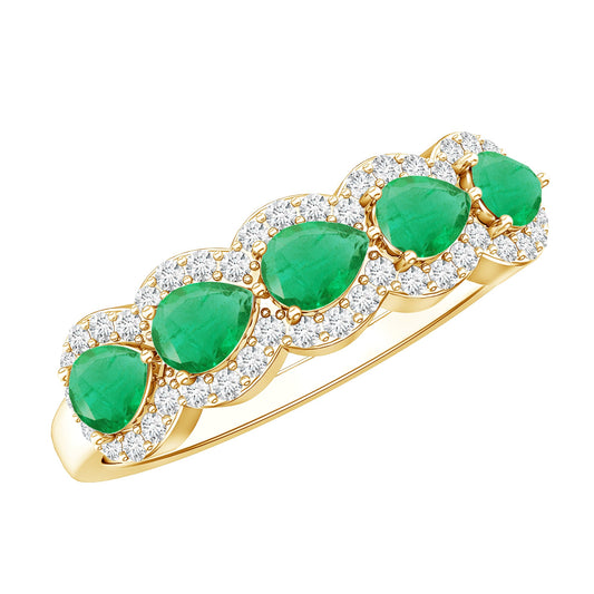Anillo de aniversario de boda con esmeralda talla pera y acentos de diamantes