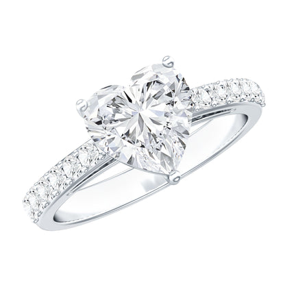 2 CT Moissanite Heart Engagement Ring With Side Stones