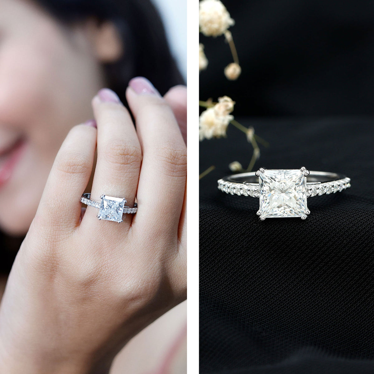 3 Carat Moissanite Princess Cut Engagement Ring With Double Prongs