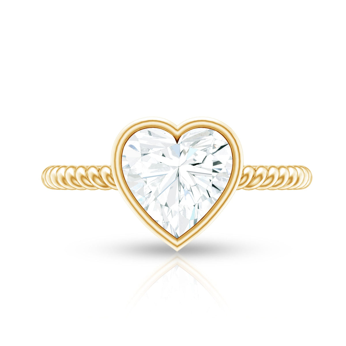 Bezel Set Moissanite Heart Engagement Ring with Twisted Rope Band