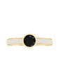Natural Black Spinel Bezel Set Engagement Ring with Diamond Side Stones