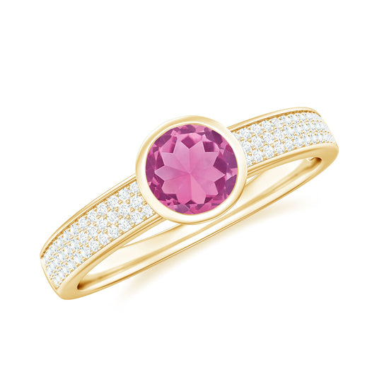 Anillo de compromiso solitario de turmalina rosa y diamantes de 0,4 quilates