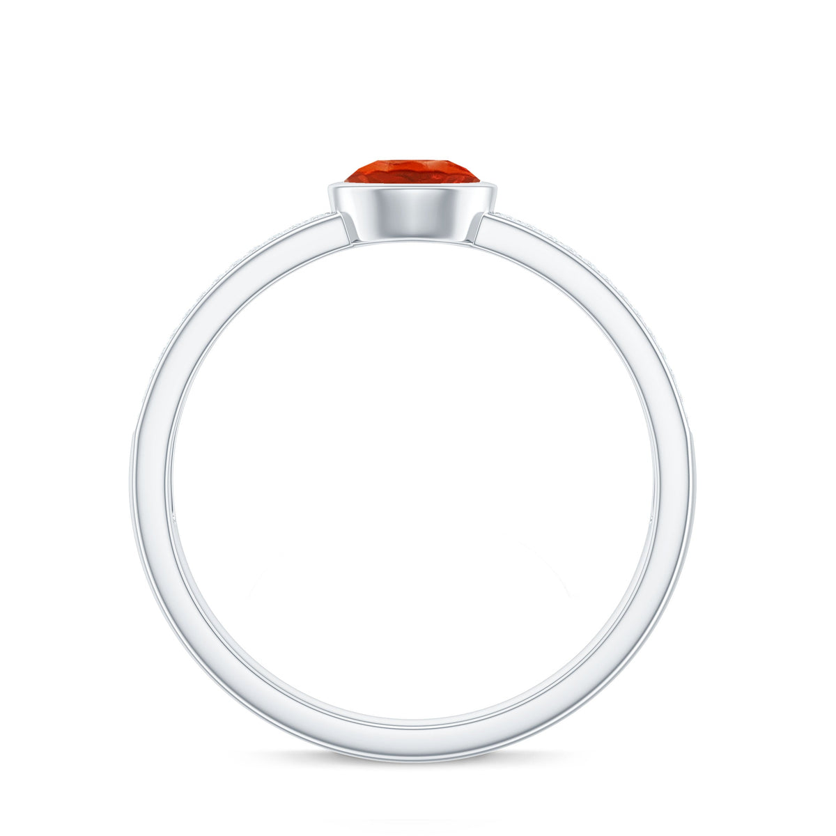 0.4 Carat Round Shape Fire Opal Engagement Ring with Diamond