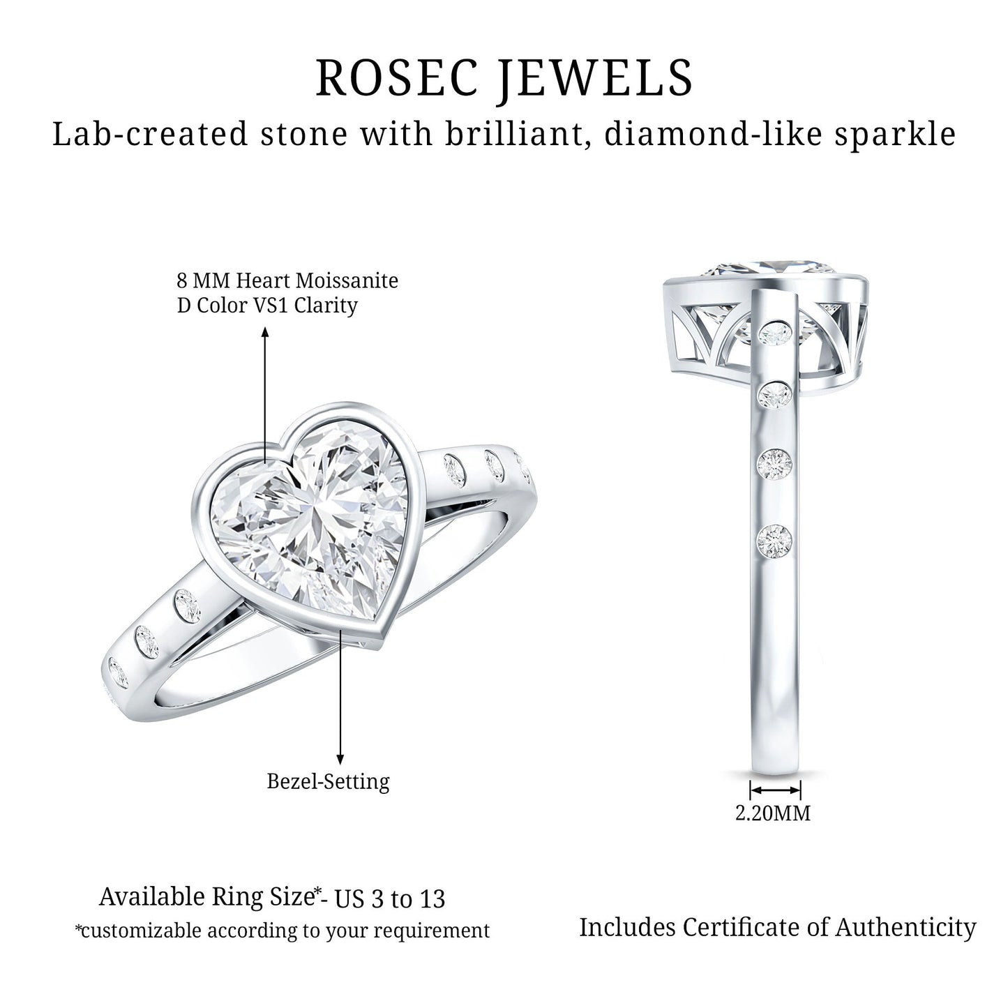 Heart Shape Moissanite Bezel Set Engagement Ring